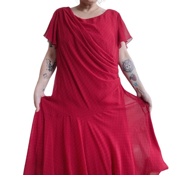Jacques Verte Plus size red and black polka dot flowy dress short sleeve s20 - Picture 1 of 9